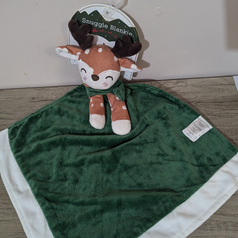 Modern Baby Snuggle Blanket Lovey Reindeer Soft Fleece New!